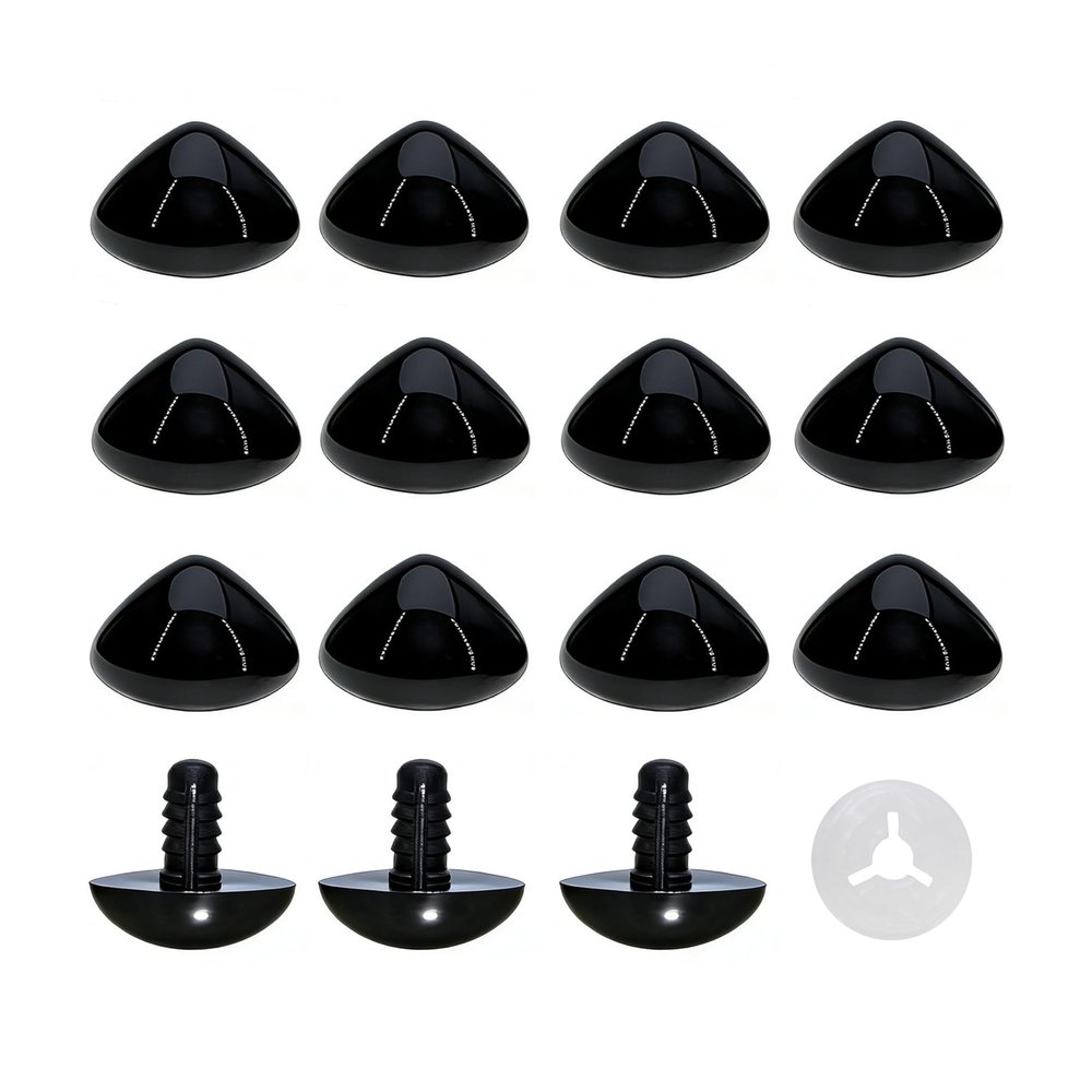 BESTCYC 1 Box(50PCS) 19.5mm Black Plastic D-Type Animal Safety Nose with Washers for Bear, Doll, Puppet, Plush Animal and Craft