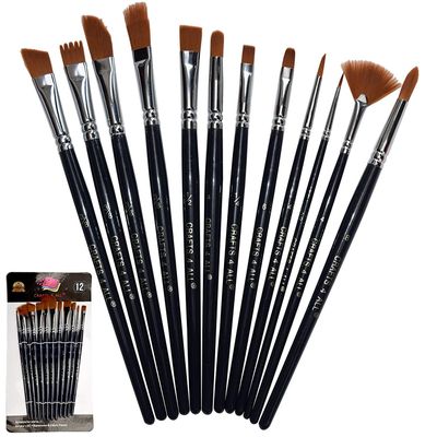 Crafts 4 All Artist Paint Brushes - Professional, Wide Tip, Nylon Hair Paintbrushes - Paintbrush Set of 12 for Acrylic, Watercolor, Christmas Decorations & Oil Painting