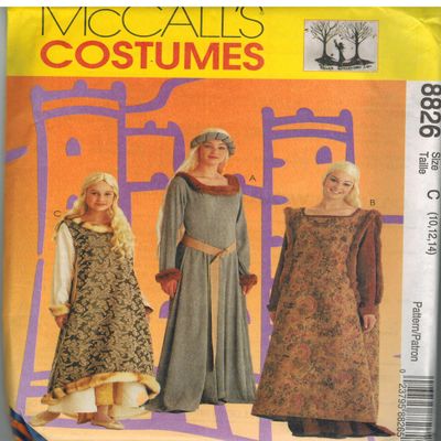8826 McCalls Sewing Pattern Uncut Girls Medieval Costume Dress Size 14