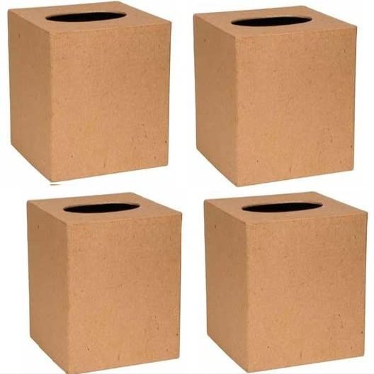 4 Paper Mache Tissue Box Covers Blank Kraft Cube Covers for DIY Decorating