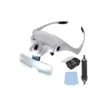 LED Lighted Head Magnifying Glass, Hands-Free Headband Magnifier Visor with 5 Detachable Lenses (1.0X-3.5X), Headset Loupe Glasses for Close Work, Jewelry, Crafts, Repair, Reading