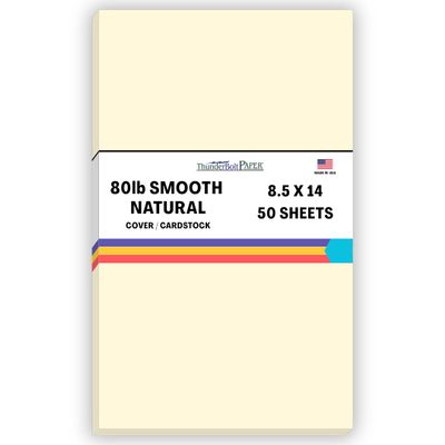50 Natural Smooth Card Stock Sheets Paper - 8.5 X 14 Inches Legal|Menu Size - 80# (80 lb/Pound) Cover Weight - Quality Paper - Smooth Finish
