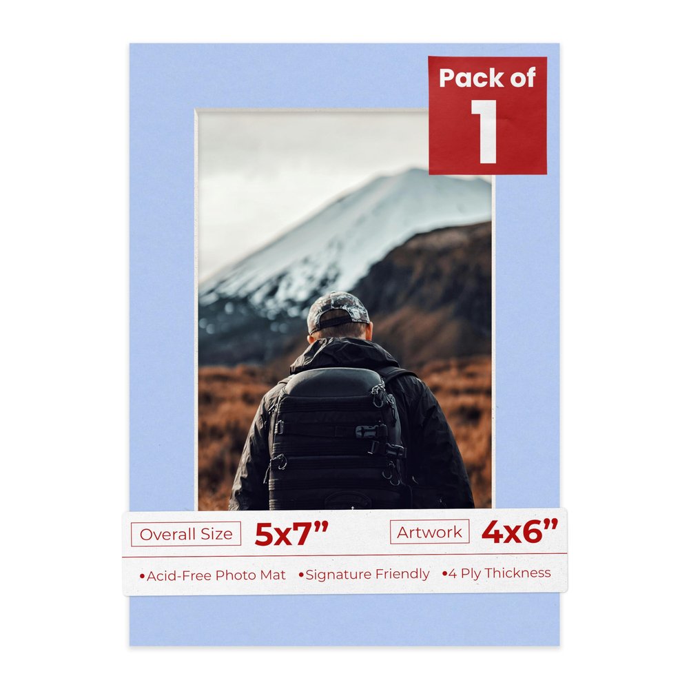 4x6 Mat for 5x7 Frame - Precut Mat Board Acid-Free Baby Blue 4x6 Photo Matte Made to Fit a 5x7 Picture Frame, Premium Matboard for Family Photos, Show Kits, Art, Picture Framing, Pack of 1 Mat