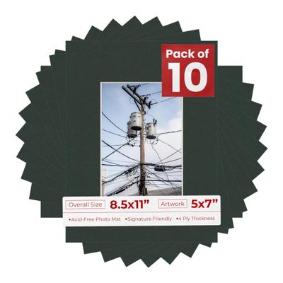 5x7 Mat for 8.5x11 Frame - Precut Mat Board Acid-Free Show Kit with Backing Board, and Clear Bags Black 5x7 Photo Matte Made to Fit a 8.5x11 Picture Frame Matboard for Framing, Pack of 10 Mats