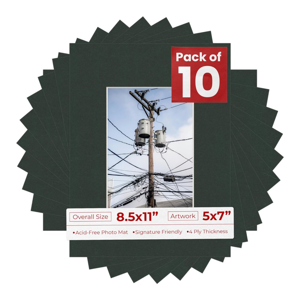 5x7 Mat for 8.5x11 Frame - Precut Mat Board Acid-Free Show Kit with Backing Board, and Clear Bags Black 5x7 Photo Matte Made to Fit a 8.5x11 Picture Frame Matboard for Framing, Pack of 10 Mats