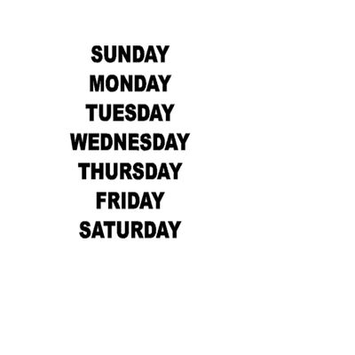 Days of The Week ...Vinyl decal, this font is a larger style, length is a bigger than other fonts listed. School decals, DIY Decals, DIY organizational, days of the week