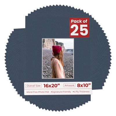 8x10 Mat for 16x20 Frame - Precut Mat Board Acid-Free Show Kit with Backing Board, and Clear Bags Navy 8x10 Photo Matte Made to Fit a 16x20 Picture Frame Matboard for Framing, Pack of 25 Mats