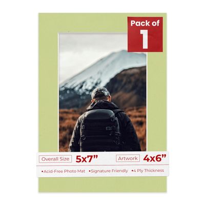 4x6 Mat for 5x7 Frame - Precut Mat Board Acid-Free Show Kit with Backing Board, and Clear Bags Pistachio Green 4x6 Photo Matte Made to Fit a 5x7 Picture Frame Matboard for Framing, Pack of 1 Mat