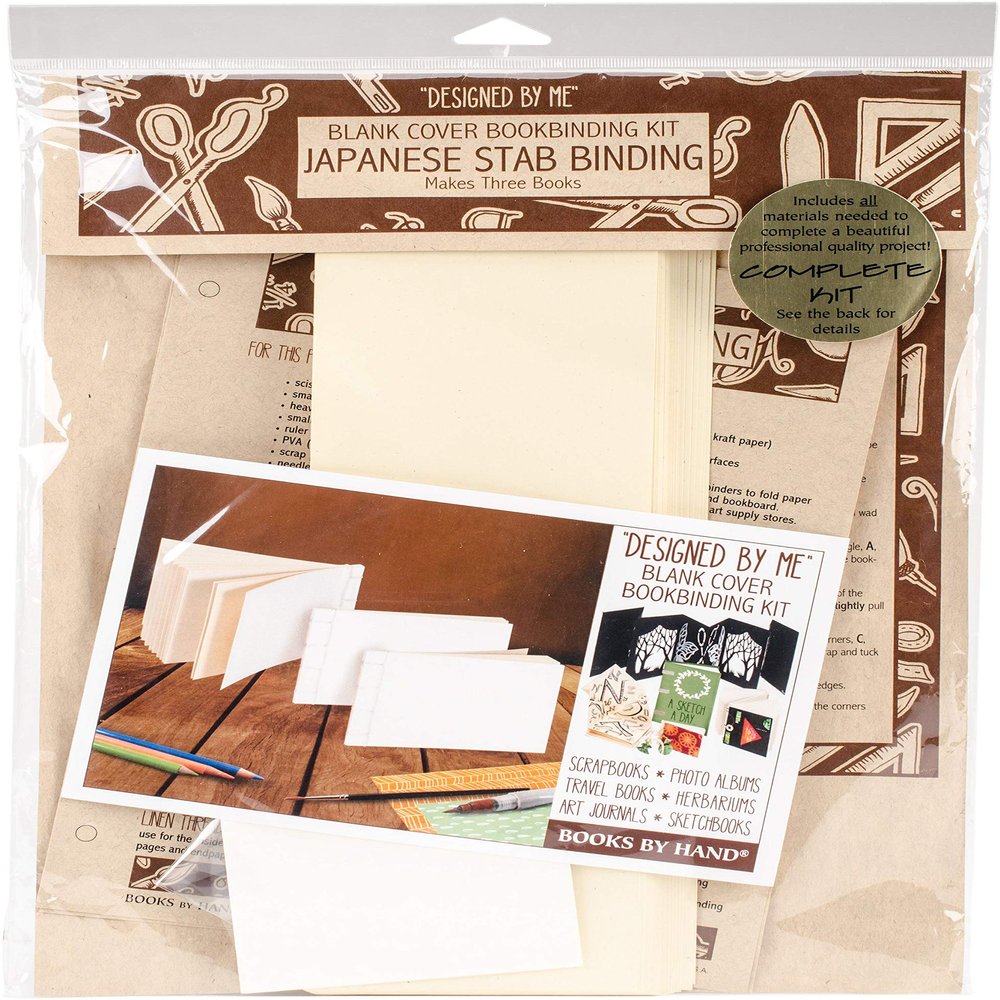 "Books By Hand Designed By Me Blank Cover Bookbinding Kit-Japanese Stab Book, Ivory 4""X6"", Makes 3"