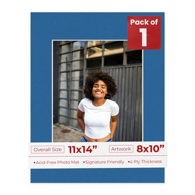 8x10 Mat for 11x14 Frame - Precut Mat Board Acid-Free Show Kit with Backing Board, and Clear Bags Royal Blue 8x10 Photo Matte Made to Fit a 11x14 Picture Frame Matboard for Framing, Pack of 1 Mat