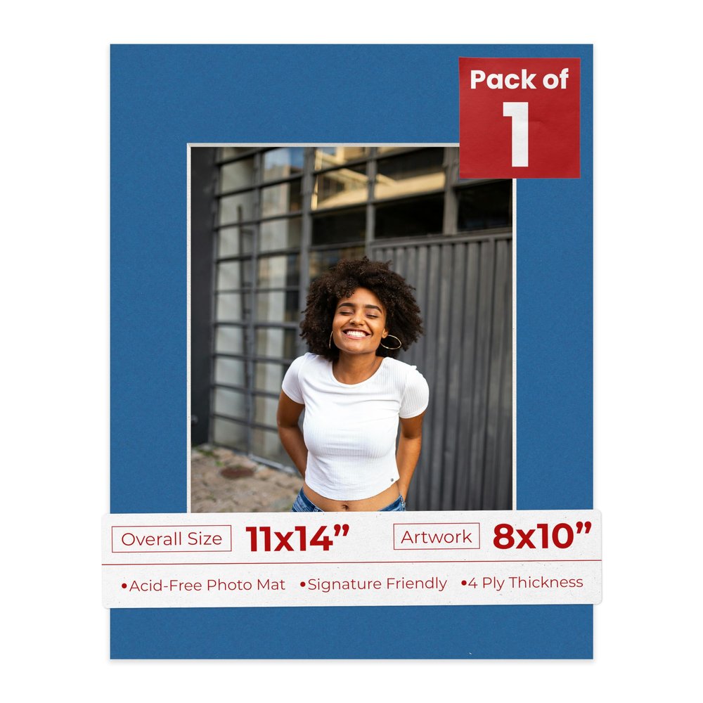 8x10 Mat for 11x14 Frame - Precut Mat Board Acid-Free Show Kit with Backing Board, and Clear Bags Royal Blue 8x10 Photo Matte Made to Fit a 11x14 Picture Frame Matboard for Framing, Pack of 1 Mat