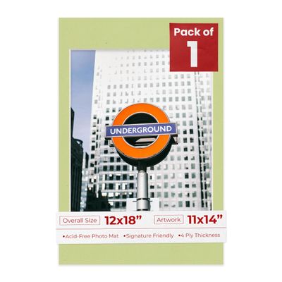 11x14 Mat for 12x18 Frame - Precut Mat Board Acid-Free Show Kit with Backing Board, and Clear Bags Pistachio Green 11x14 Photo Matte For a 12x18 Picture Frame Matboard for Framing, Pack of 1 Mat