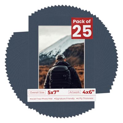 4x6 Mat for 5x7 Frame - Precut Mat Board Acid-Free Navy 4x6 Photo Matte Made to Fit a 5x7 Picture Frame, Premium Matboard for Family Photos, Show Kits, Art, Picture Framing, Pack of 25 Mats