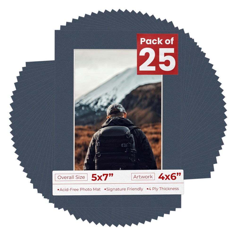 4x6 Mat for 5x7 Frame - Precut Mat Board Acid-Free Navy 4x6 Photo Matte Made to Fit a 5x7 Picture Frame, Premium Matboard for Family Photos, Show Kits, Art, Picture Framing, Pack of 25 Mats