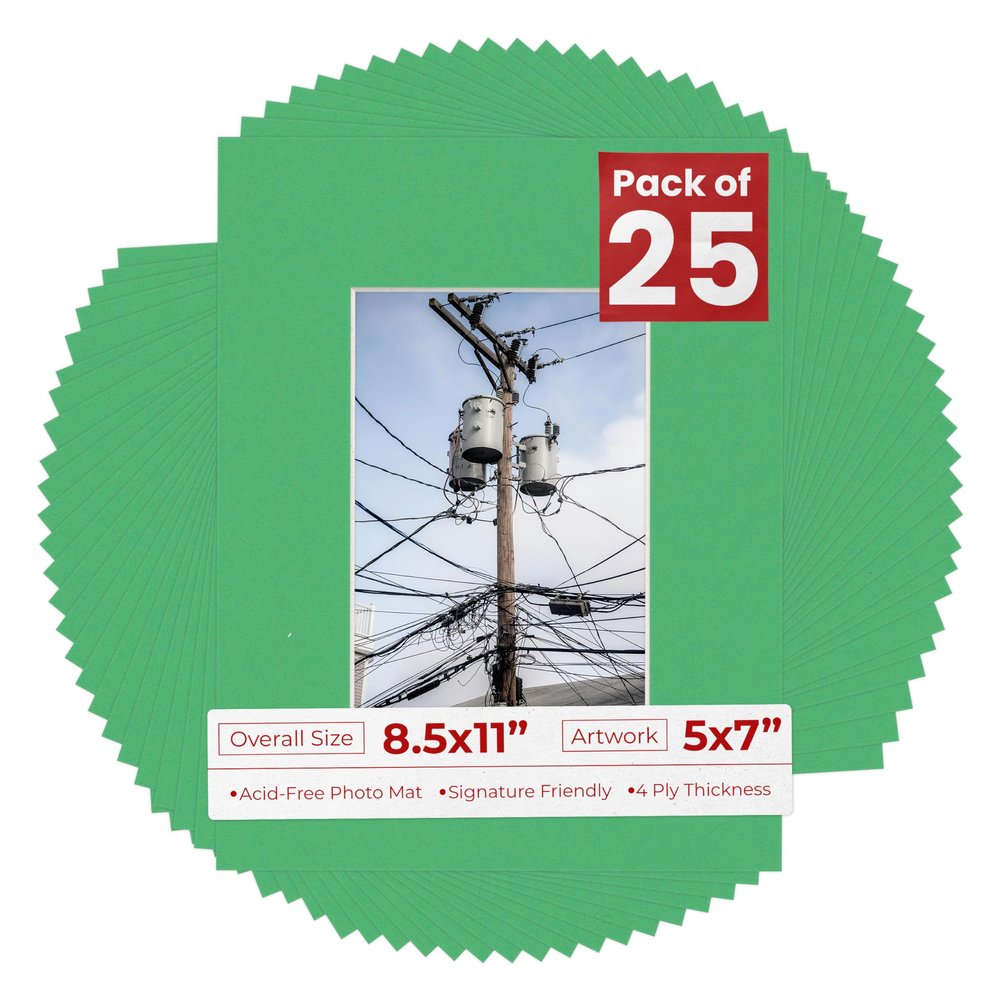 5x7 Mat for 8.5x11 Frame - Precut Mat Board Acid-Free Show Kit with Backing Board, and Clear Bags Metallic Silver 5x7 Photo Matte For a 8.5x11 Picture Frame Matboard for Framing, Pack of 25 Mats