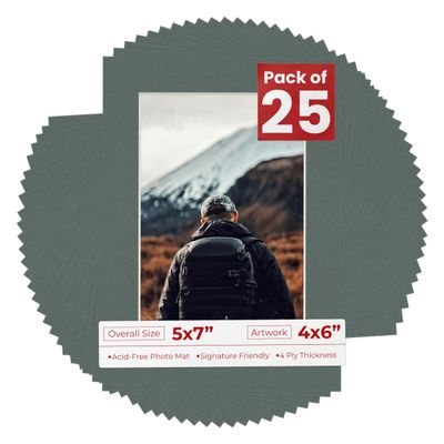 4x6 Mat for 5x7 Frame - Precut Mat Board Acid-Free Charcoal 4x6 Photo Matte Made to Fit a 5x7 Picture Frame, Premium Matboard for Family Photos, Show Kits, Art, Picture Framing, Pack of 25 Mats