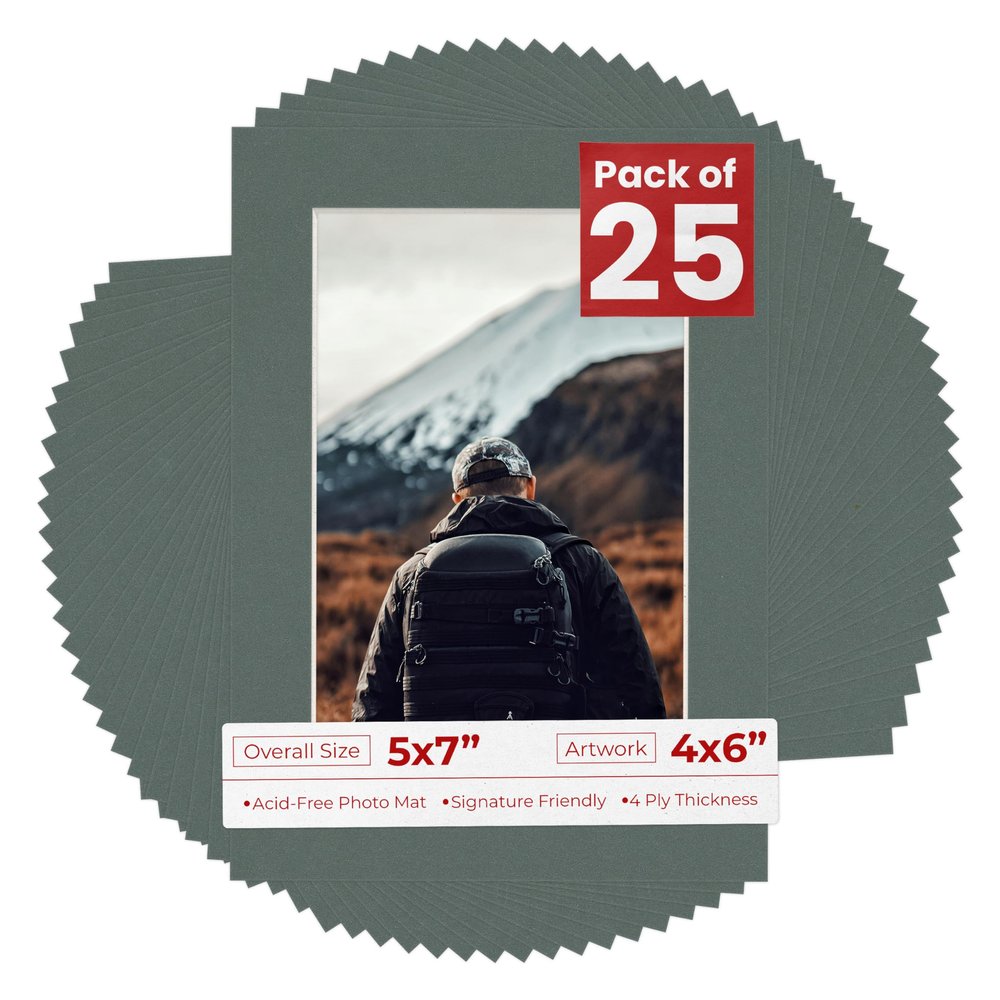 4x6 Mat for 5x7 Frame - Precut Mat Board Acid-Free Charcoal 4x6 Photo Matte Made to Fit a 5x7 Picture Frame, Premium Matboard for Family Photos, Show Kits, Art, Picture Framing, Pack of 25 Mats