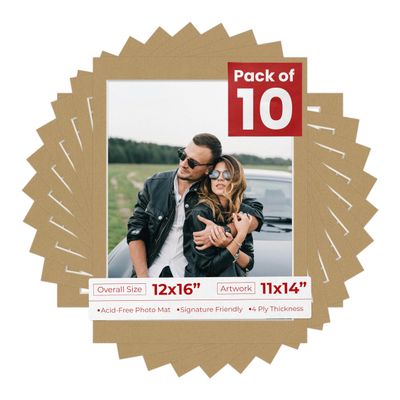 11x14 Mat for 12x16 Frame - Precut Mat Board Acid-Free Show Kit with Backing Board, and Clear Bags Rattan Beige 11x14 Photo Matte For a 12x16 Picture Frame Matboard for Framing, Pack of 10 Mats