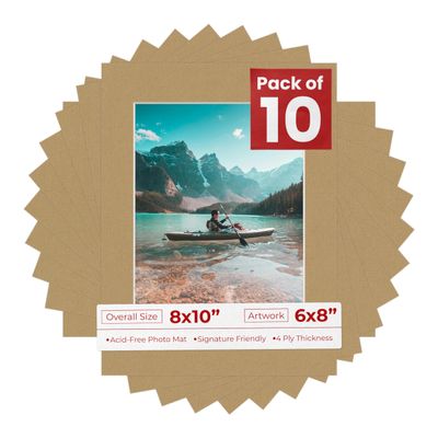 6x8 Mat for 8x10 Frame - Precut Mat Board Acid-Free Show Kit with Backing Board, and Clear Bags Rattan Beige 6x8 Photo Matte Made to Fit a 8x10 Picture Frame Matboard for Framing, Pack of 10 Mats