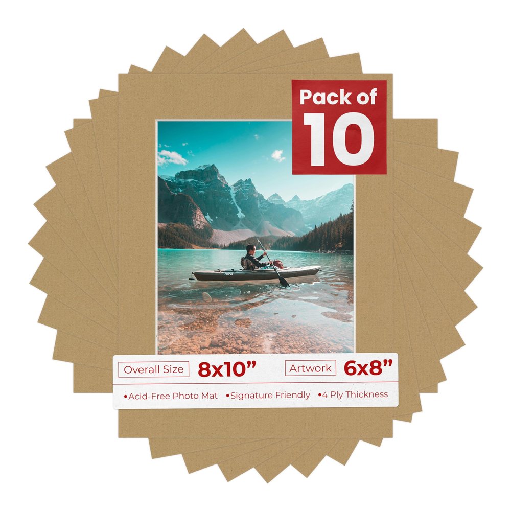6x8 Mat for 8x10 Frame - Precut Mat Board Acid-Free Show Kit with Backing Board, and Clear Bags Rattan Beige 6x8 Photo Matte Made to Fit a 8x10 Picture Frame Matboard for Framing, Pack of 10 Mats