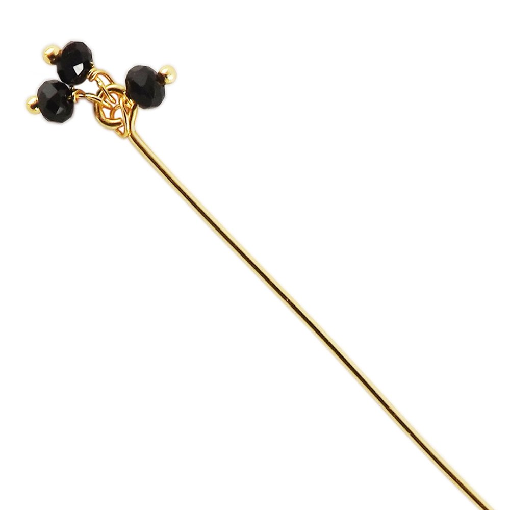 18K Gold Overlay 22 Gauge Head Pin Or Eye Pin with Granulated Bunch of Three 3MM Black Crystal Quartz HPG-115-OX-3"
