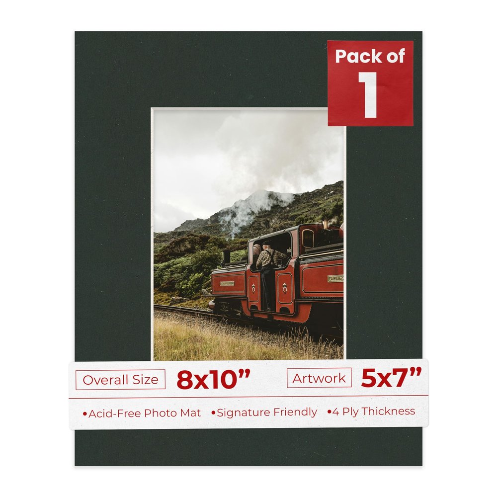 5x7 Mat for 8x10 Frame - Precut Mat Board Acid-Free Show Kit with Backing Board, and Clear Bags Textured Black 5x7 Photo Matte Made to Fit a 8x10 Picture Frame Matboard for Framing, Pack of 1 Mat