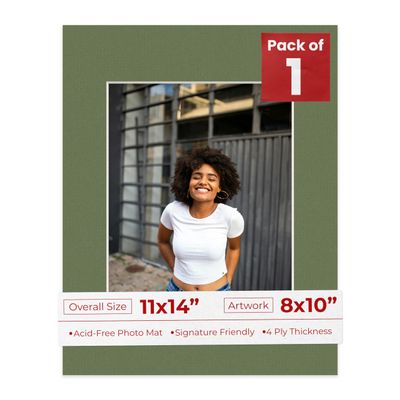 8x10 Mat for 11x14 Frame - Precut Mat Board Acid-Free Show Kit with Backing Board, and Clear Bags Dill Green 8x10 Photo Matte Made to Fit a 11x14 Picture Frame Matboard for Framing, Pack of 1 Mat