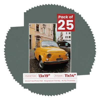 11x14 Mat for 13x19 Frame - Precut Mat Board Acid-Free Show Kit with Backing Board, and Clear Bags Charcoal 11x14 Photo Matte Made to Fit a 13x19 Picture Frame Matboard for Framing, Pack of 25 Mats