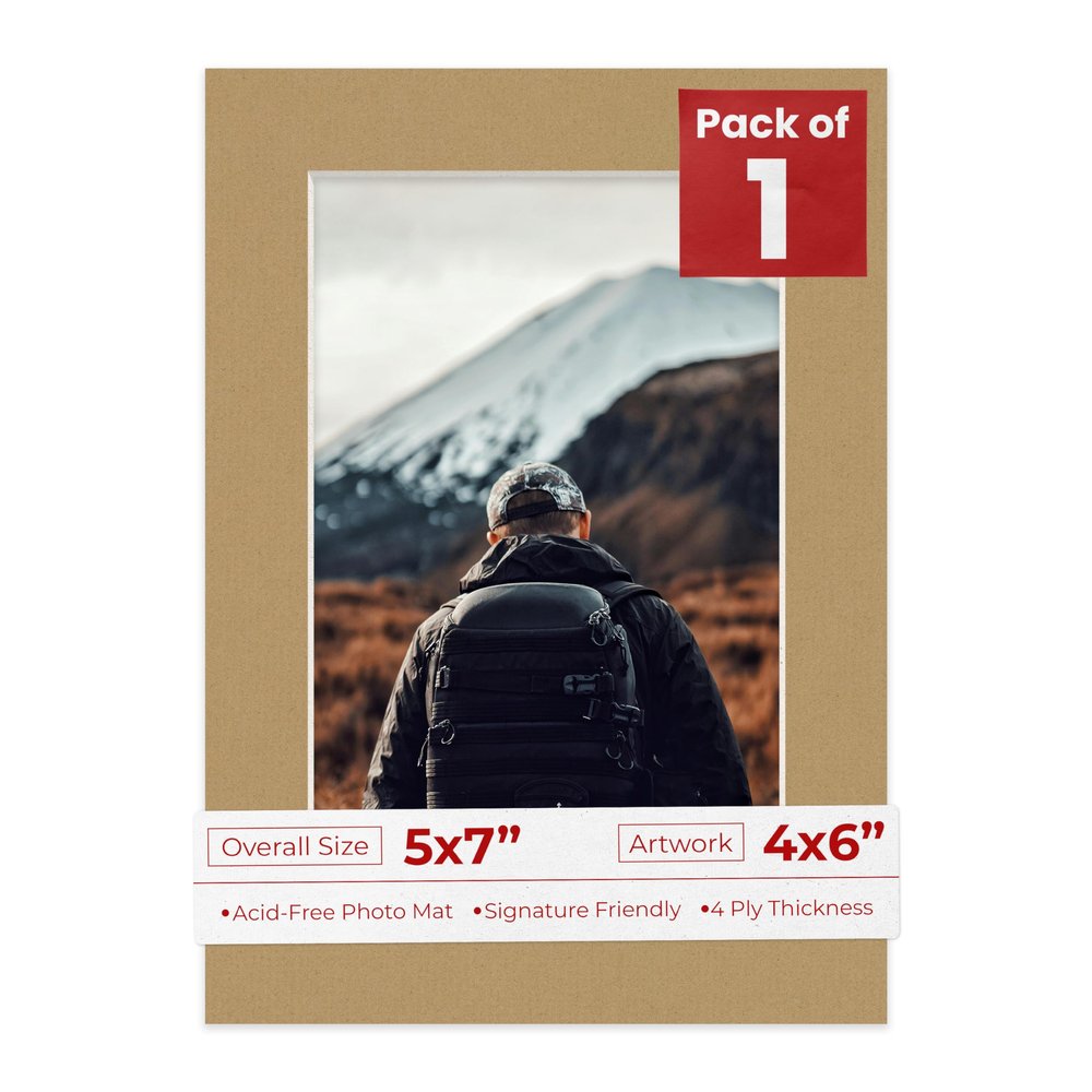 4x6 Mat for 5x7 Frame - Precut Mat Board Acid-Free Show Kit with Backing Board, and Clear Bags Rattan Beige 4x6 Photo Matte Made to Fit a 5x7 Picture Frame Matboard for Framing, Pack of 1 Mat