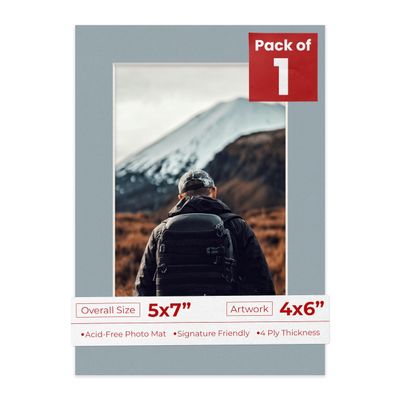 4x6 Mat for 5x7 Frame - Precut Mat Board Acid-Free Metallic Silver 4x6 Photo Matte Made to Fit a 5x7 Picture Frame, Premium Matboard for Family Photos, Show Kits, Art, Picture Framing, Pack of 1 Mat