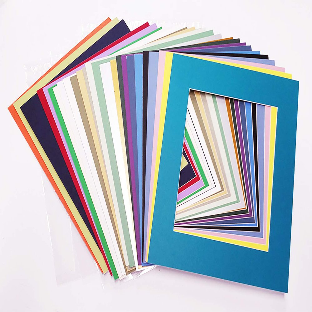 11x14 Mat for 12x16 Frame - Precut Mat Board Acid-Free Show Kit with Backing Board, and Clear Bags Mixed Colors 11x14 Photo Matte For a 12x16 Picture Frame Matboard for Framing, Pack of 10 Mats