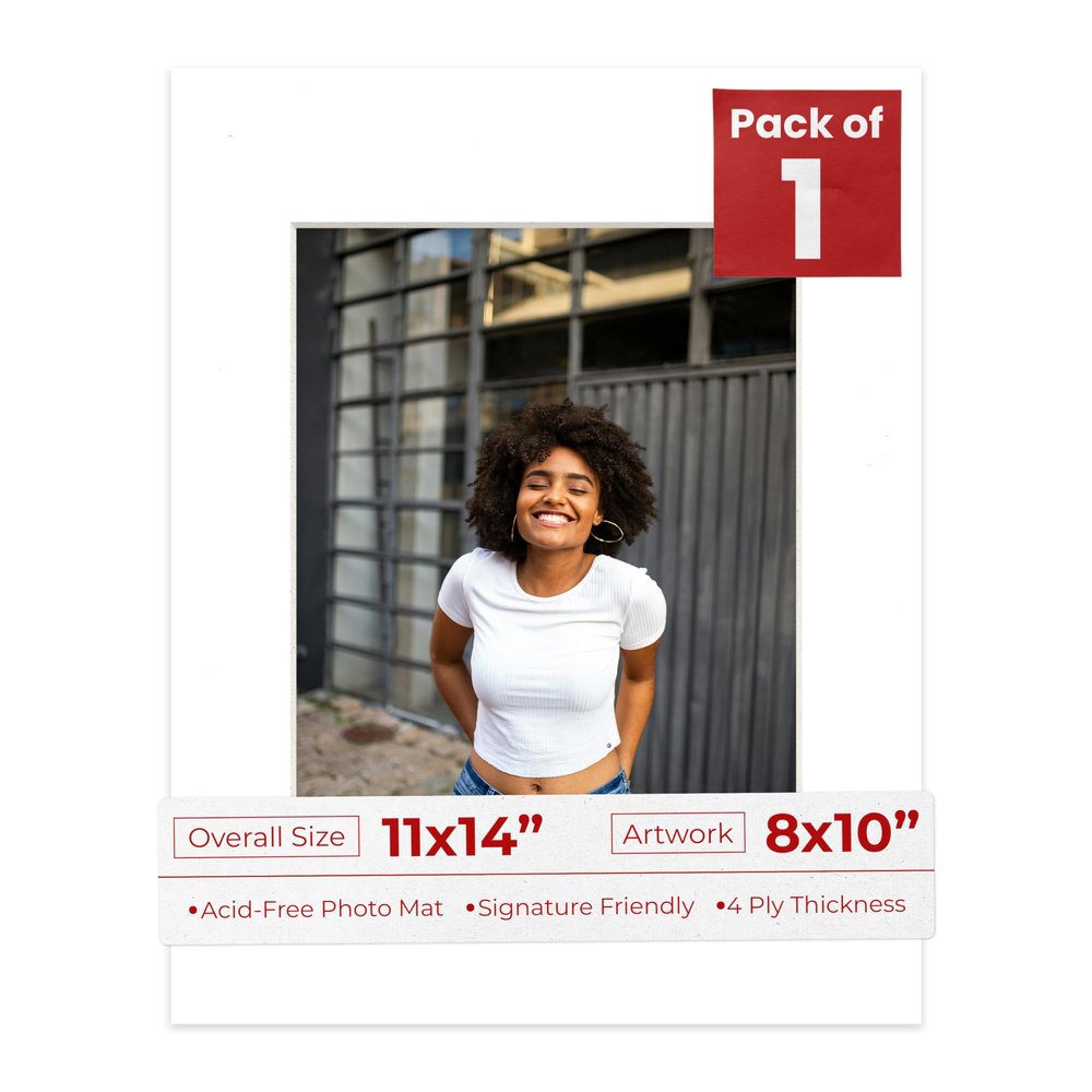 8x10 Mat for 11x14 Frame - Precut Mat Board Acid-Free Show Kit with Backing Board, and Clear Bags Textured White 8x10 Photo Matte Made to Fit a 11x14 Picture Frame Matboard for Framing, Pack of 1 Mat