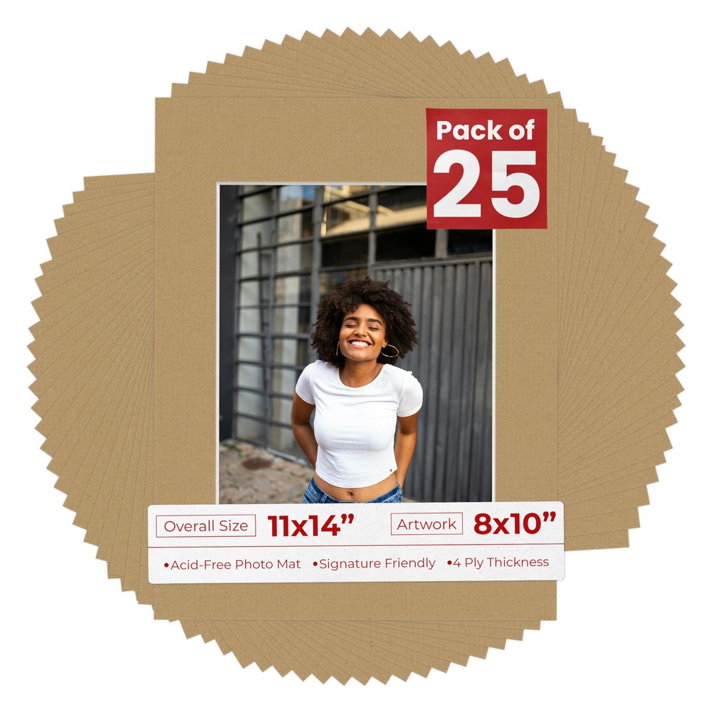 8x10 Mat for 11x14 Frame - Precut Mat Board Acid-Free Show Kit with Backing Board, and Clear Bags Rattan Beige 8x10 Photo Matte Made to Fit a 11x14 Picture Frame Matboard for Framing, Pack of 25 Mats