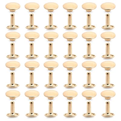 CRAFTMEMORE 8mm Cap x 12mm Post Leather Rivet Double Cap Rivets Tubular Metal Rapid Rivet Studs Leather Craft 50 Sets (12 mm Post, Gold)
