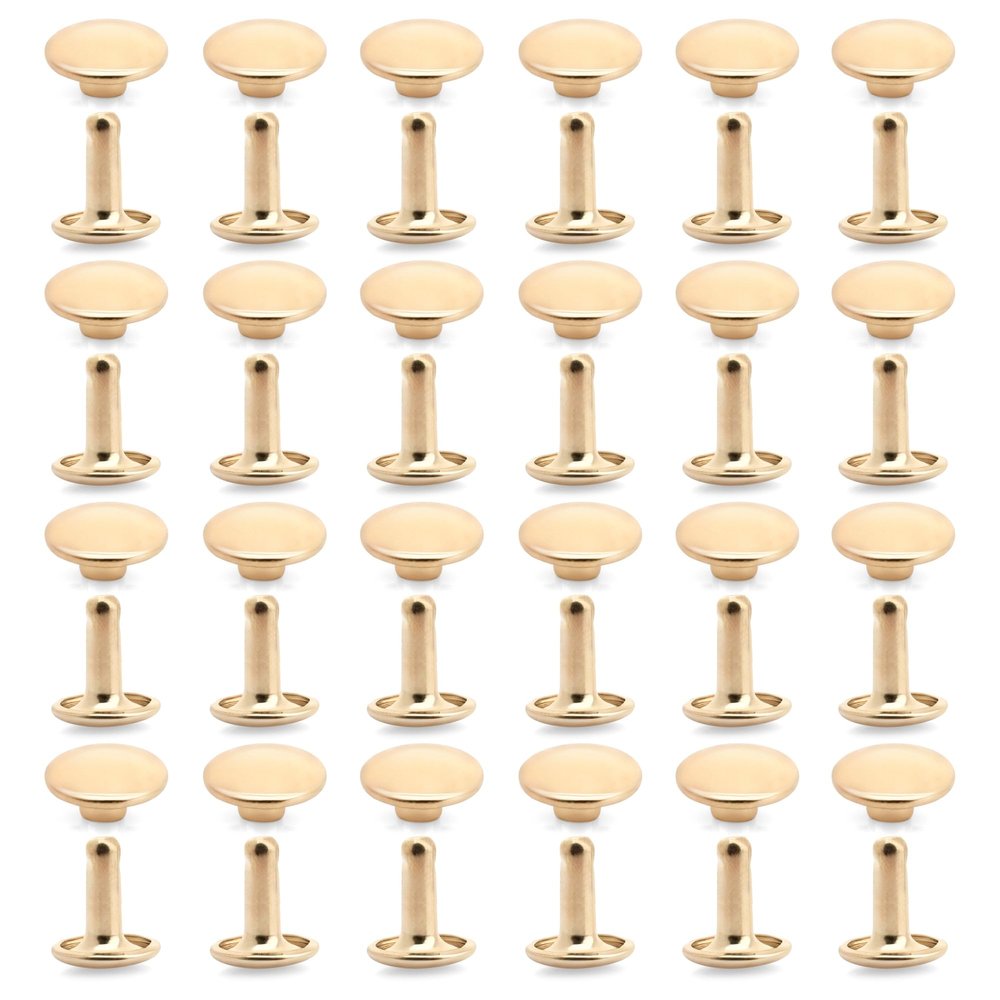 CRAFTMEMORE 8mm Cap x 12mm Post Leather Rivet Double Cap Rivets Tubular Metal Rapid Rivet Studs Leather Craft 50 Sets (12 mm Post, Gold)