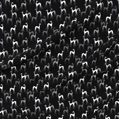 Spoonflower Fabric - Sighthounds Black Greyhound Hound Dogs Animal Printed on Satin Fabric by The Yard - Sewing Lining Apparel Fashion Blankets Decor