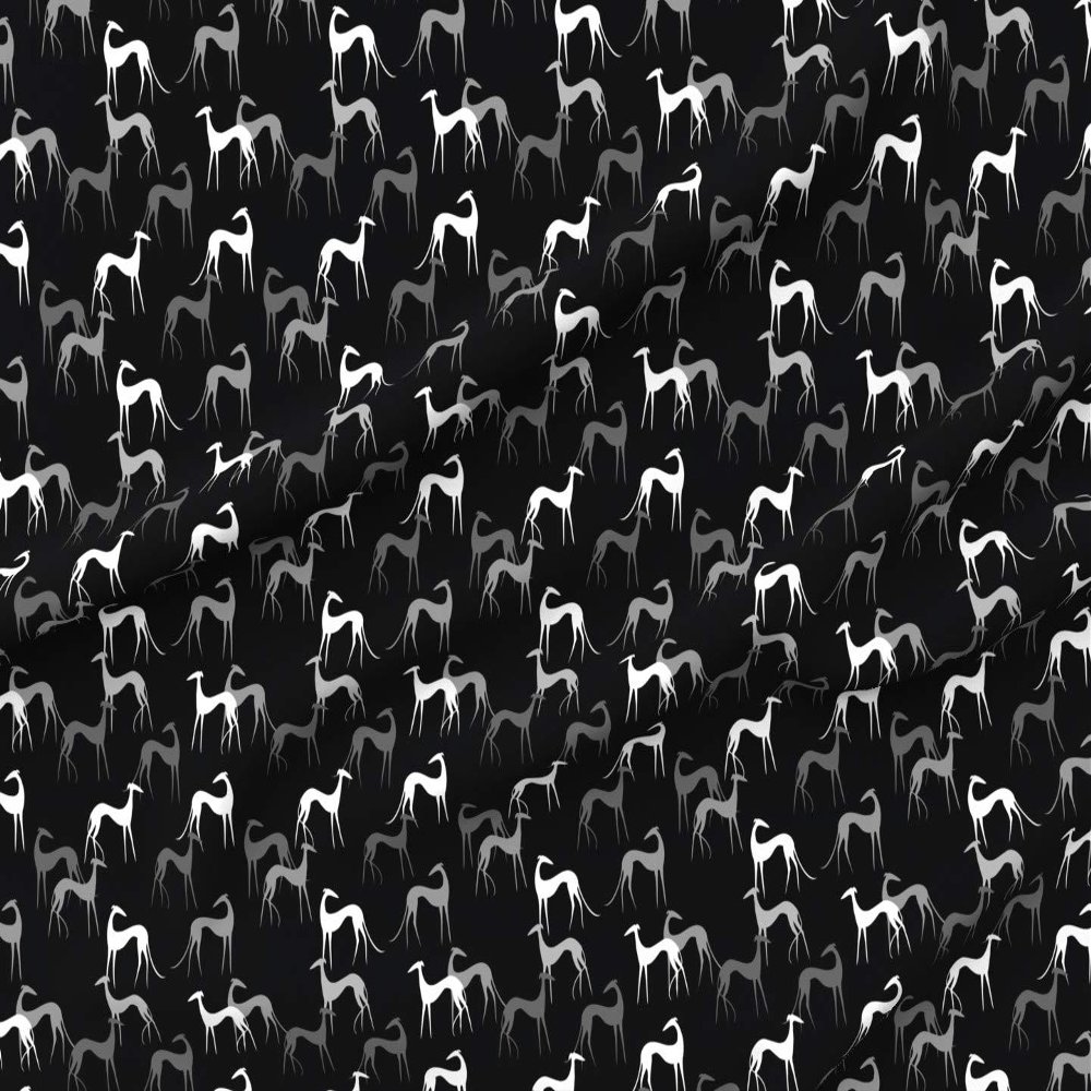 Spoonflower Fabric - Sighthounds Black Greyhound Hound Dogs Animal Printed on Satin Fabric by The Yard - Sewing Lining Apparel Fashion Blankets Decor