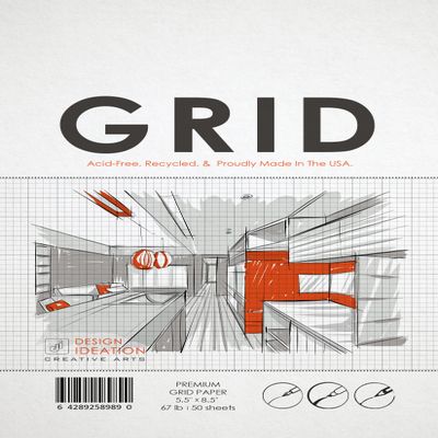 Premium Grid Paper for Pencil, Ink, and Marker. Great for Art, Design and Education. Loose Sheet Pack. (50 Sheets (5.5" x 8.5"))