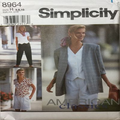 Simplicity 8964 American Classics Vintage Sewing Pattern - Misses' Pants Or Shorts, Top and Unlined Jacket - Size H 6,8,10