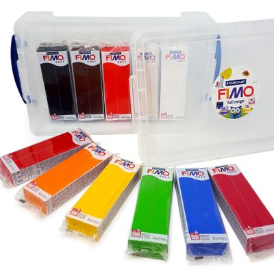 FIMO Soft Polymer Modelling Oven Bake Clay - 454g - Complete Set of 11 in Clear Tub