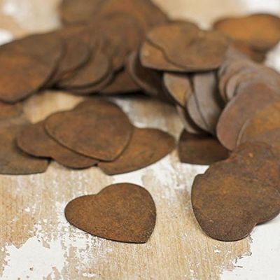 Pack of 36 Rusty Tin Miniature Heart Cutouts - Rusted Metal Heart Shapes for DIY Crafts - Primitive, Rustic Country, Farmhouse DIY Crafts and Decorative Accents (Size: 1" High x 1" Wide)