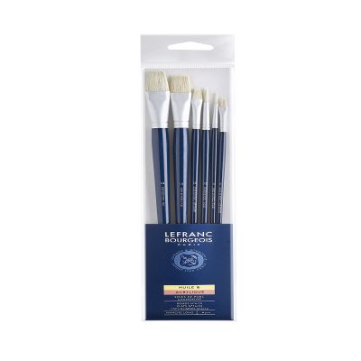 Lefranc Bourgeois Set of 3 Brushes Hog Bristle Long Handle Rond N6/12 PLAT N16/24 US BOMB N6/12