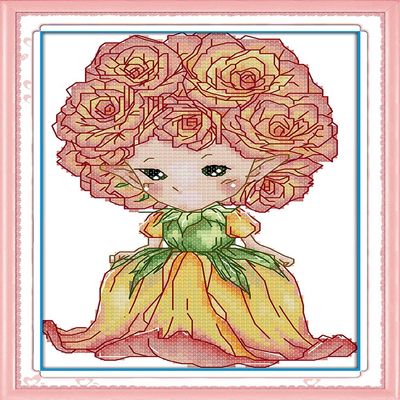 Happy Forever Cross Stitch Cartoon, The elf of Roses