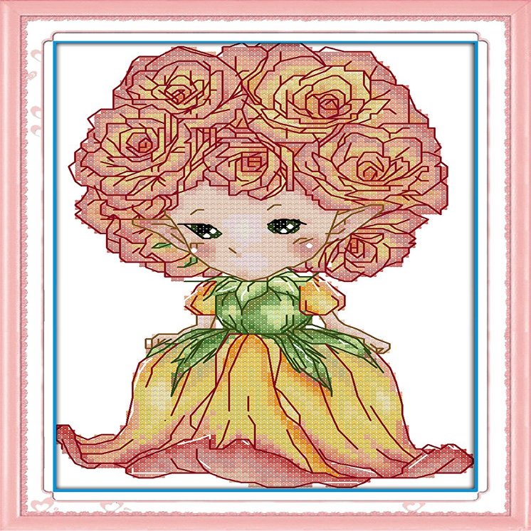 Happy Forever Cross Stitch Cartoon, The elf of Roses
