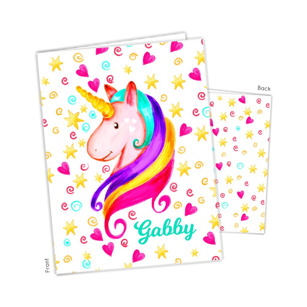 Rainbow Unicorn Pocket Folder Gift Name Back to School Supplies Teacher Office Birthday Girl Kids Custom Personalized Custom