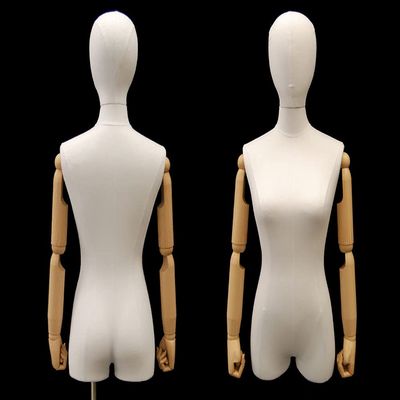 (JF-F1WLARM +BS-WCDX) ROXYDISPLAY Linen Female Foam. Arms are durable plastic made with wooden patern, with Chrome Caster Base with Pole+Cap