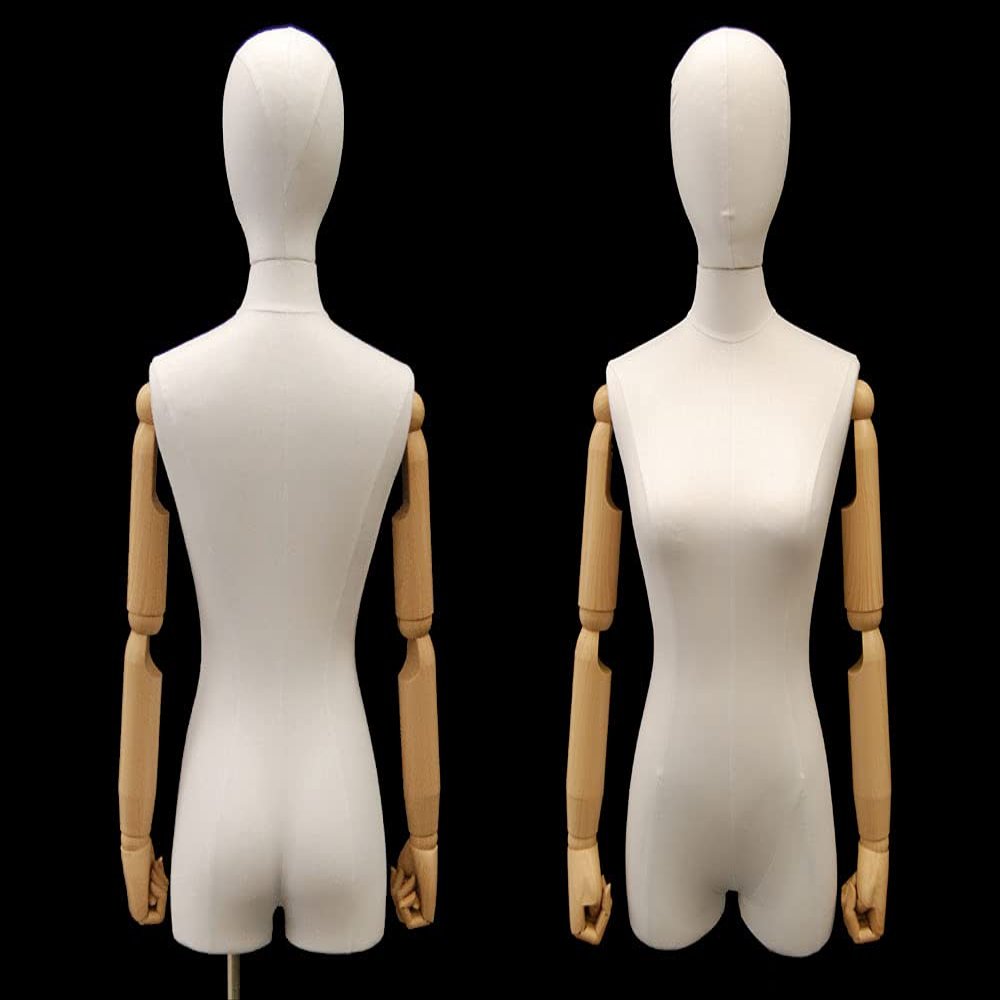 (JF-F1WLARM +BS-WCDX) ROXYDISPLAY Linen Female Foam. Arms are durable plastic made with wooden patern, with Chrome Caster Base with Pole+Cap