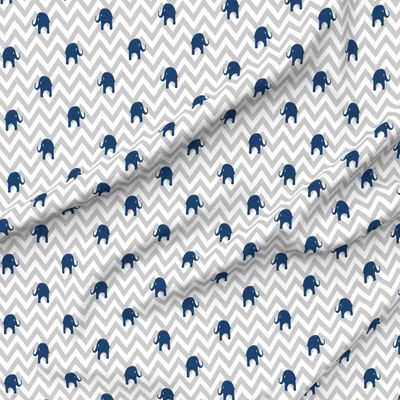 Spoonflower Fabric - Elephants Navy Gray Chevron Nursery Printed on Satin Fabric by The Yard - Sewing Lining Apparel Fashion Blankets Decor