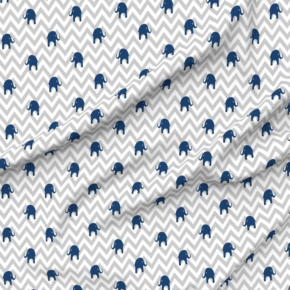 Spoonflower Fabric - Elephants Navy Gray Chevron Nursery Printed on Satin Fabric by The Yard - Sewing Lining Apparel Fashion Blankets Decor
