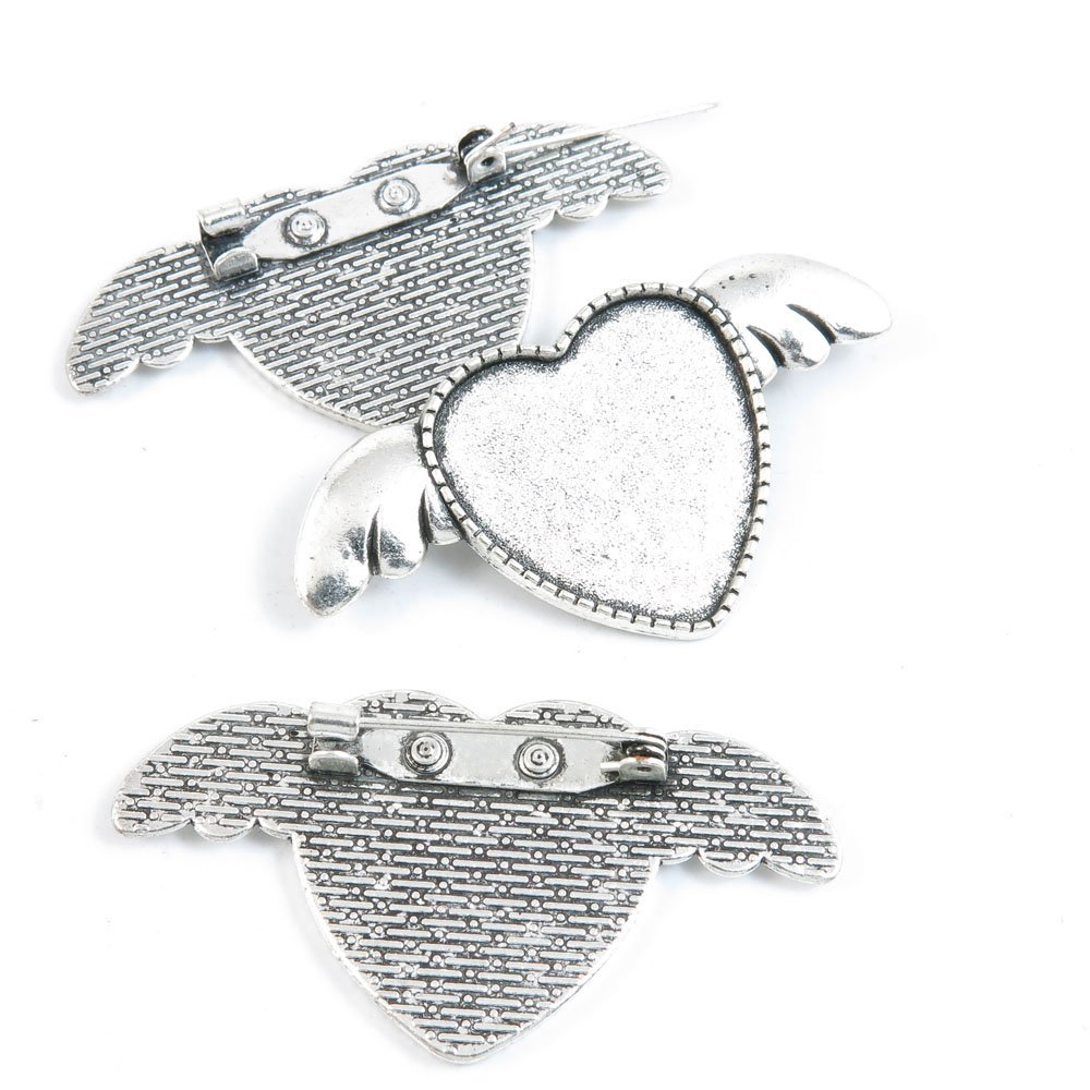 5 Pieces Jewelry Making Charms Supply Findings Wholesale Supplies Z3RS6 Pinback Brooch Heart Cabochon Setting Blank